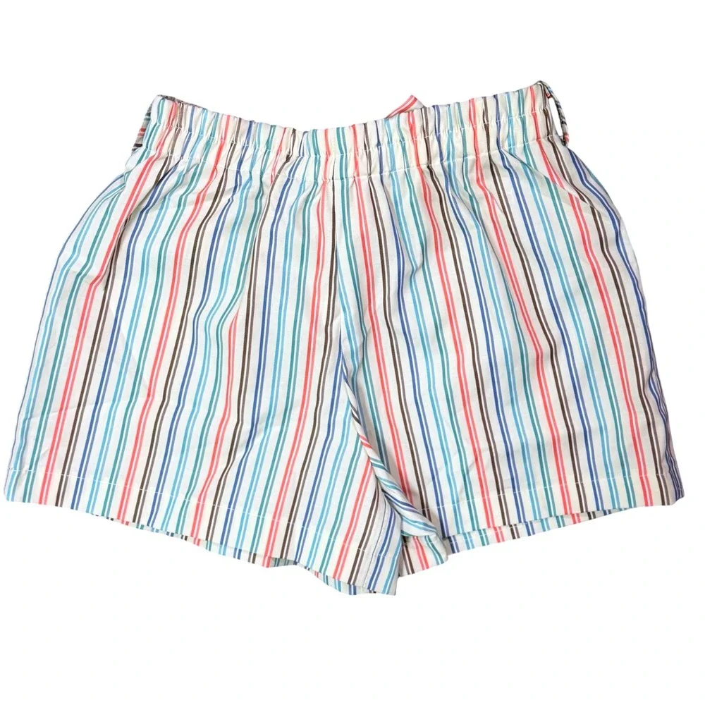 Womens High Waisted Paperbag Stripe Shorts Multi Color Blue Red Small